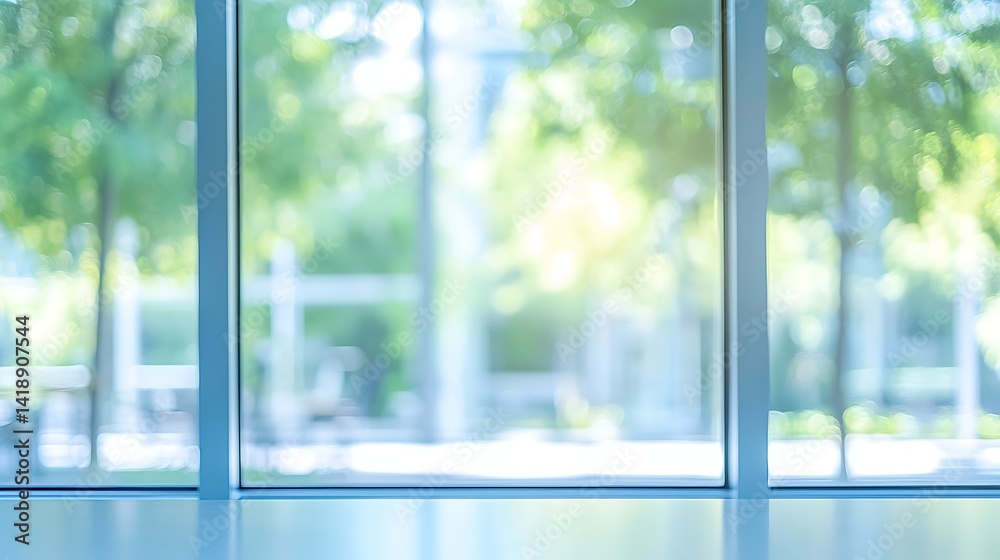 Fototapeta premium Modern white and blue open space office interior