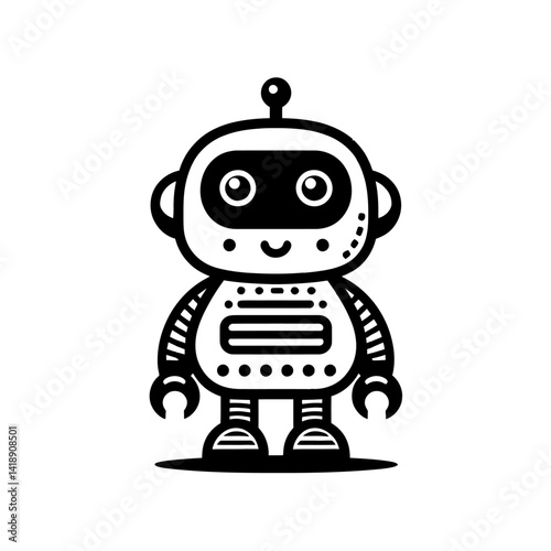 cute robot silhouette black white vector 