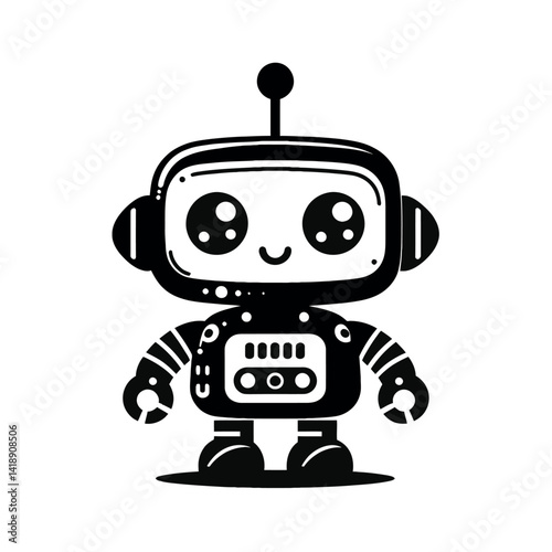 cute robot silhouette black white vector 
