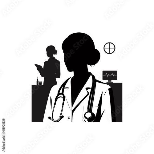doctor with stethoscope silhouette black white vector medical logo (1) [Converted]