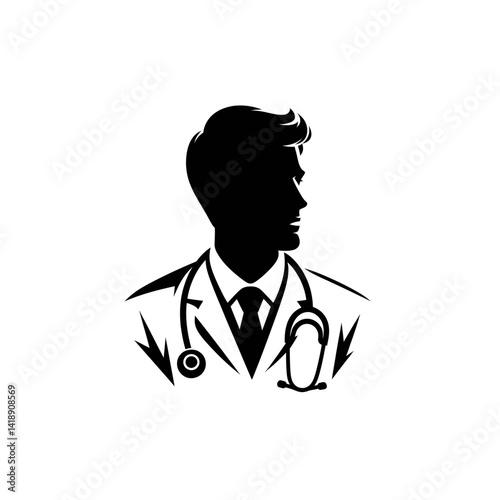 doctor with stethoscope silhouette black white vector medical logo 