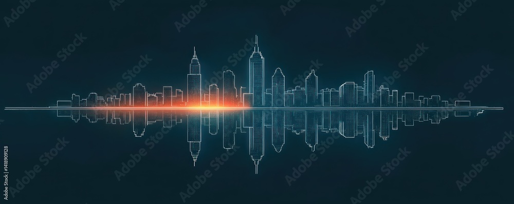 Naklejka premium Minimalist Marseille Skyline Single Line Silhouette Vector Art