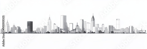 Minimalist Atlanta City Skyline Line Art Black and White Monochrome Urban Landscape Profile Silhouette Travel Banner