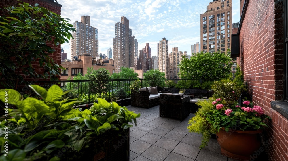 Fototapeta premium NYC Rooftop Terrace with City View