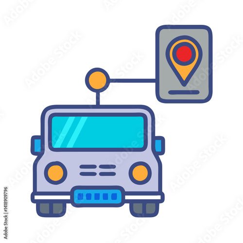 Autonomous driving cartoon car icon with location point