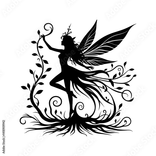 fairy silhouette black white vector 