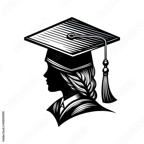 graduation cap silhouette black white vector 