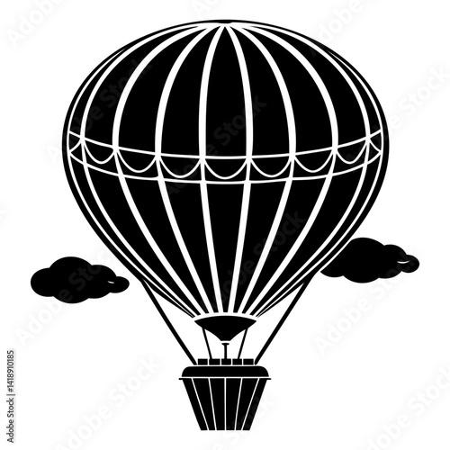 Black Hot Air Balloon Silhouette Vector | Transparent Background PNG 