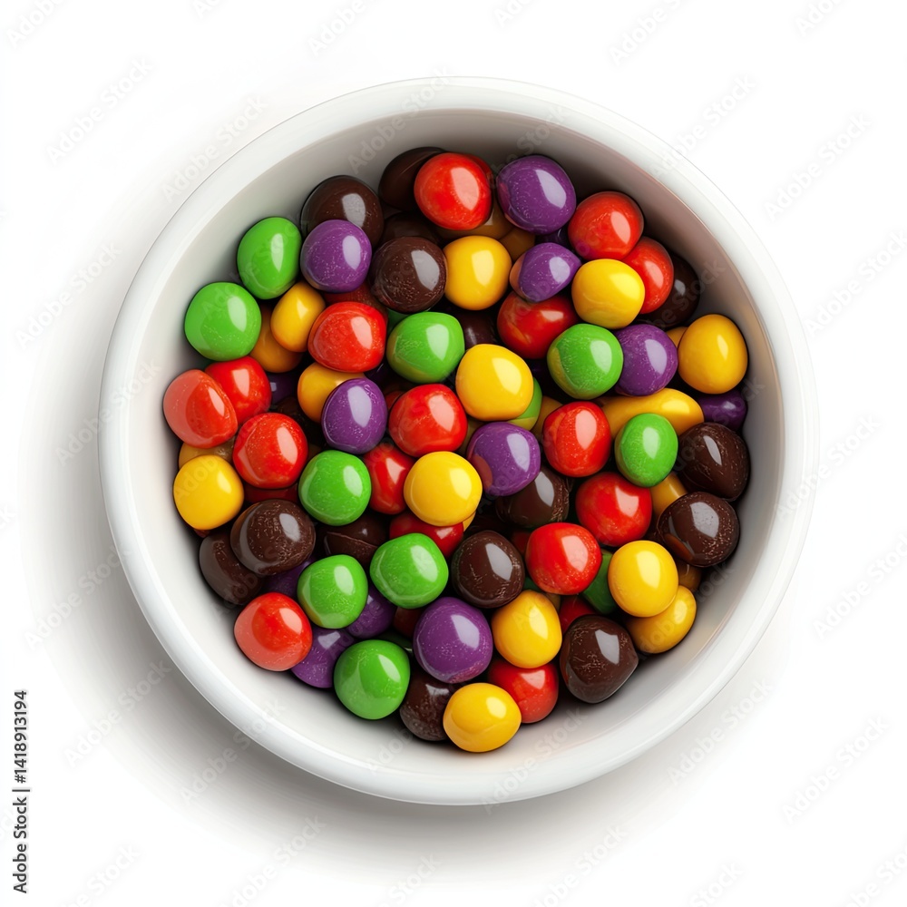 Colorful round candies in a white bowl Colorful round candies in a white bowl
