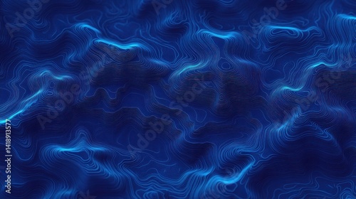 Abstract Blue Topographic Contour Map Background Minimalistic Neon Lines Dark Blue Wallpaper