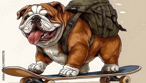 Bulldog Skateboarding Dog