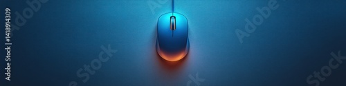blue computer mouse with cord forming learn english text minimalist digital art