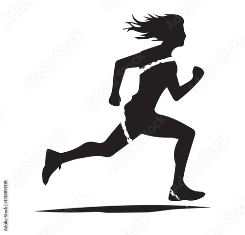 The image is a silhouette of a person in a running pose.