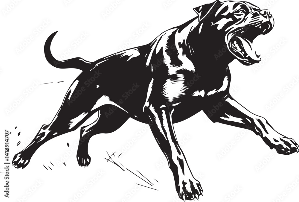 Fototapeta premium Rottweiler, rottie Peeking Dog,black vector silhouette illustration on white background