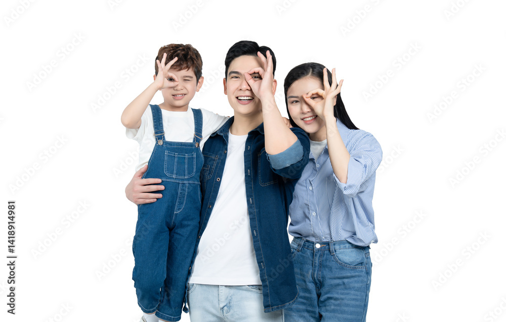 Fototapeta premium portrait of an asian family posing on a white background