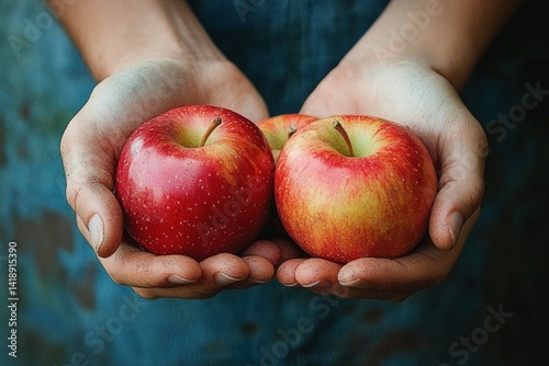 Wallpaper Mural Hands Holding Three Fresh Apples Rustic Still Life Natural Lighting Torontodigital.ca