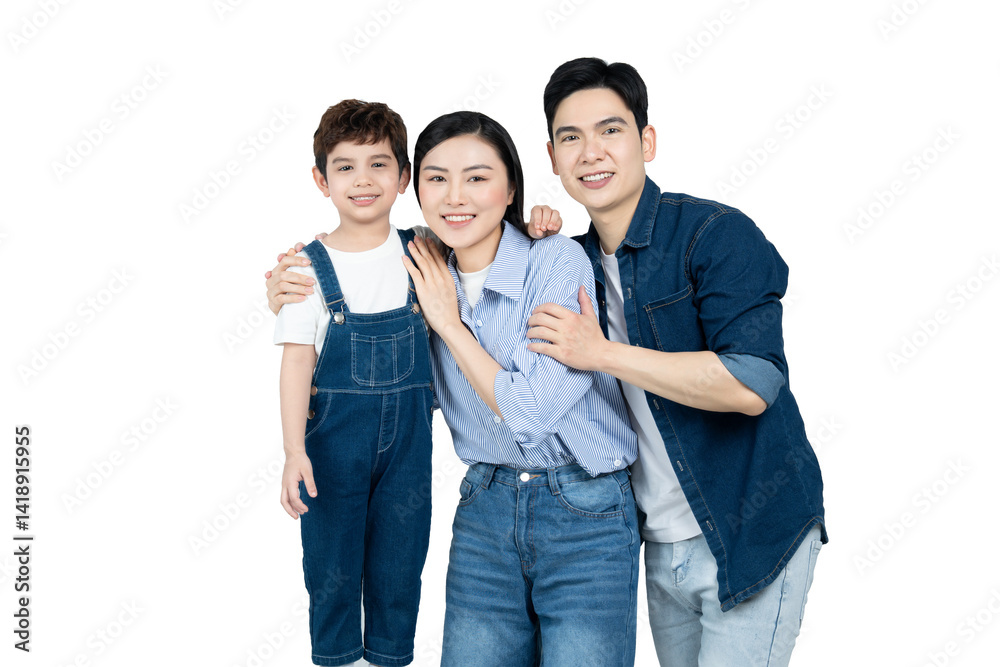portrait of an asian family posing on a white background portrait of an asian family posing on a white background