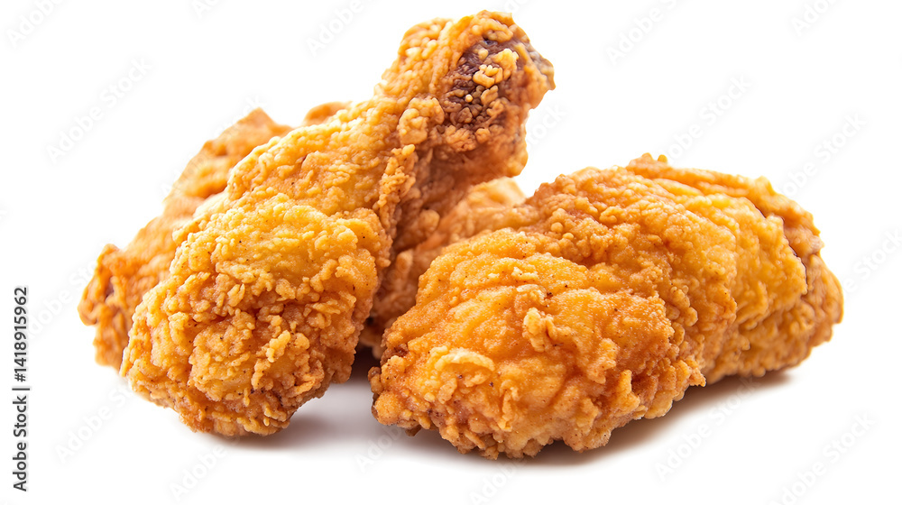Three pieces of fried chicken on a white background Three pieces of fried chicken on a white background