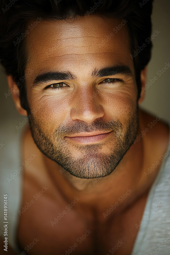 Fototapeta premium Close-up of a smiling business man, a handsome business tough guy