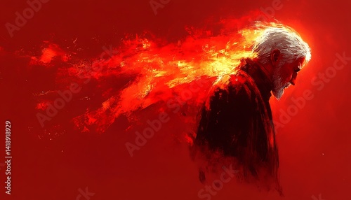 Burning Old Man, Fiery Portrait