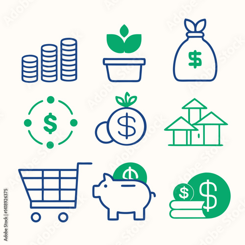 money icons with financial symbols and dollar signs vector ittustratien