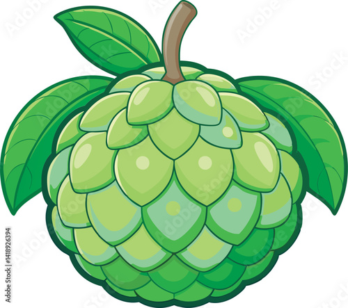 A vibrant vector art illustration of a delicious custard apple, showcasing its rich texture, ripe green skin, and tropical appeal.
