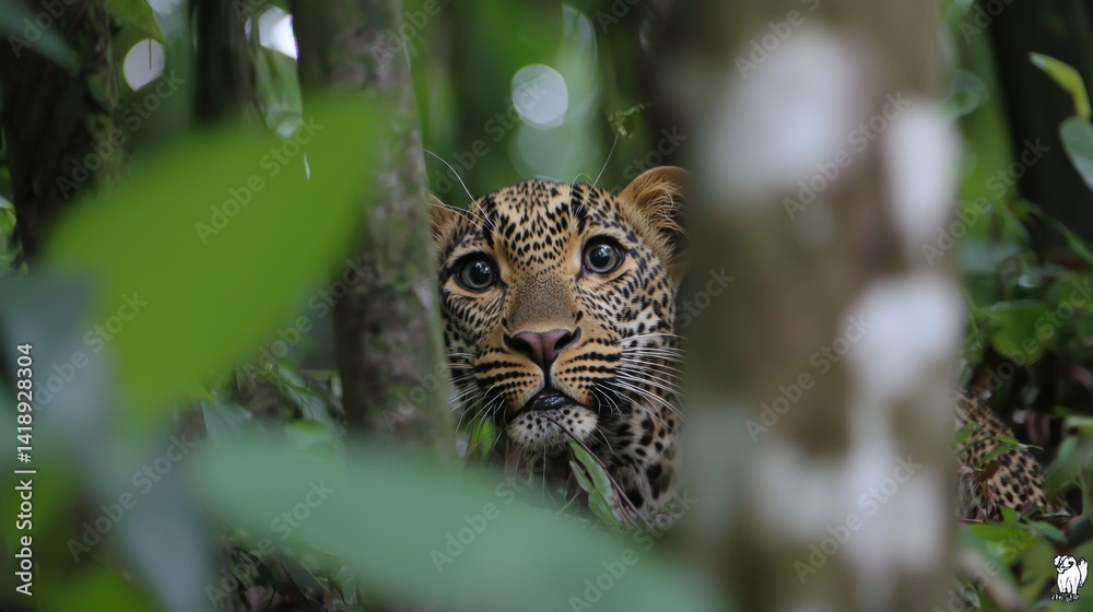 Leopard Cub Peeking Through Jungle Undergrowth Leopard Cub Peeking Through Jungle Undergrowth