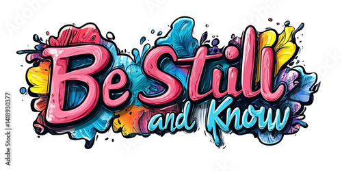 Vibrant Be Still and Know Typography Design with Colorful Abstract Background, Inspiring Spiritual Message and Positive Affirmation photo
