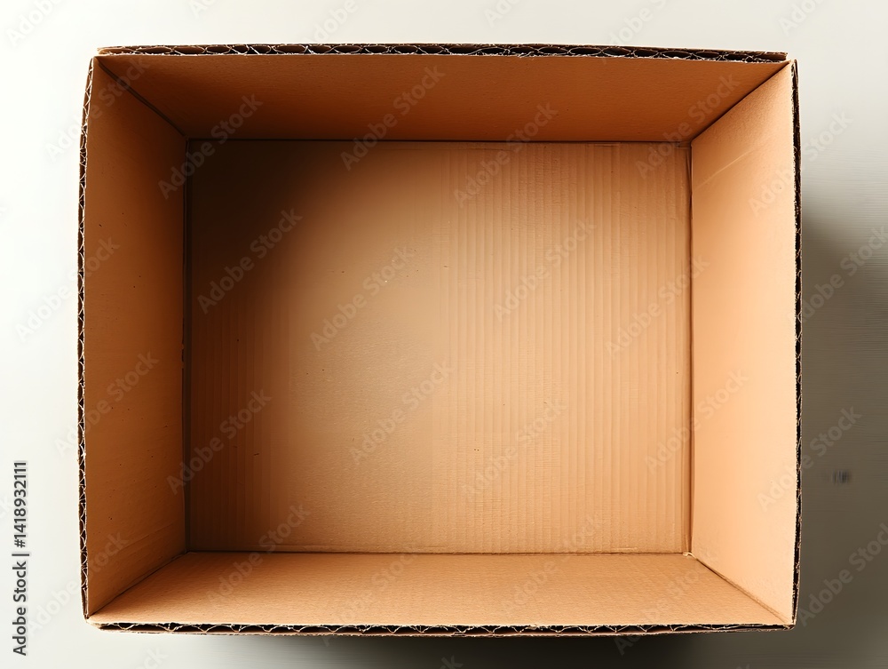 Fototapeta premium Open Empty Cardboard Box Showing Texture and Design in Natural Light