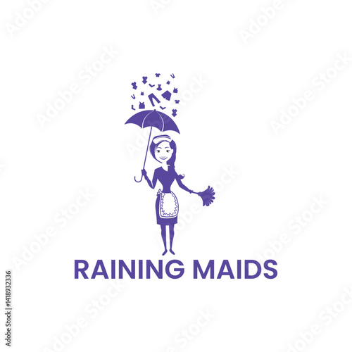 Clean and creative Raining Maids Logo symbolizing freshness, reliability, and spotless service—perfect for cleaning companies, maid services, or home and office cleaning brands.