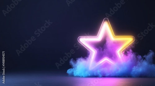 Neon star glowing in colorful smoke
