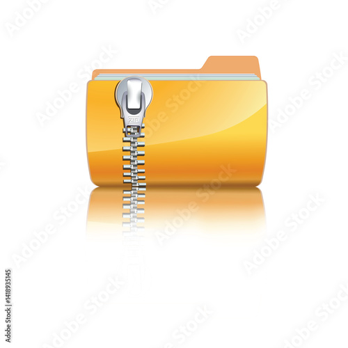 Vector illustration of yellow interface computer zip folder icon