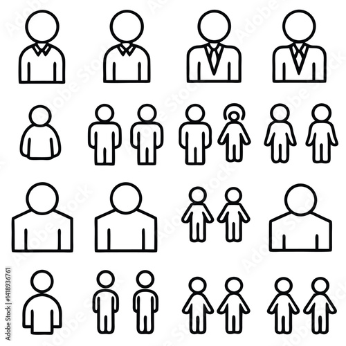 Collection of Simple Black Outline Person Icons