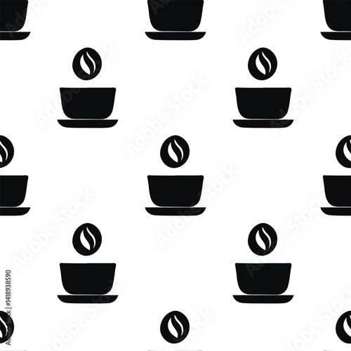 Seamless pattern with vector black cup of coffee. Can be used for making wallpaper, fabrics and other types of products
