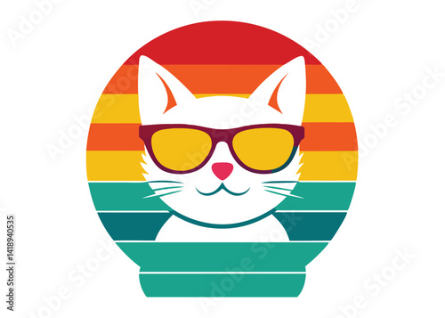 vintage lion silhouette with shades in retro summer design