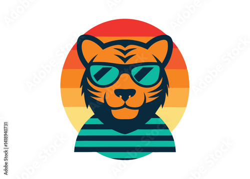 summer vibes t shirt with vintage tiger wearing shades
