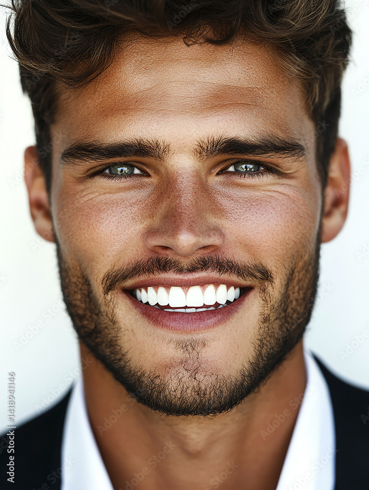 Fototapeta premium Close-up of a smiling business man, a handsome business tough guy