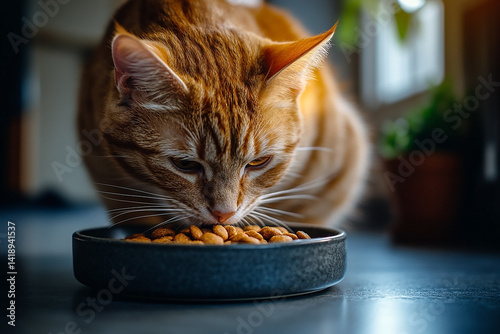 Playful red tabby cat batting at a colorful spiral toy with a rolling ball, capturing a fun and lively moment in a pet friendly setting.

