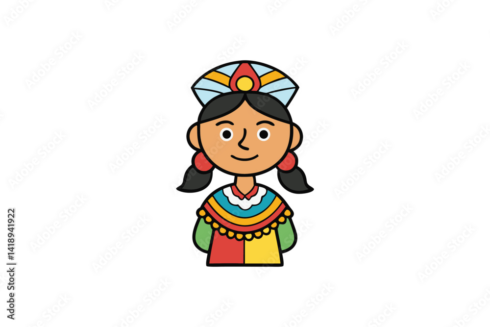 Mexican Girl Headdress Vector Art Colourful Cultural Illustration Design Mexican Girl Headdress Vector Art Colourful Cultural Illustration Design