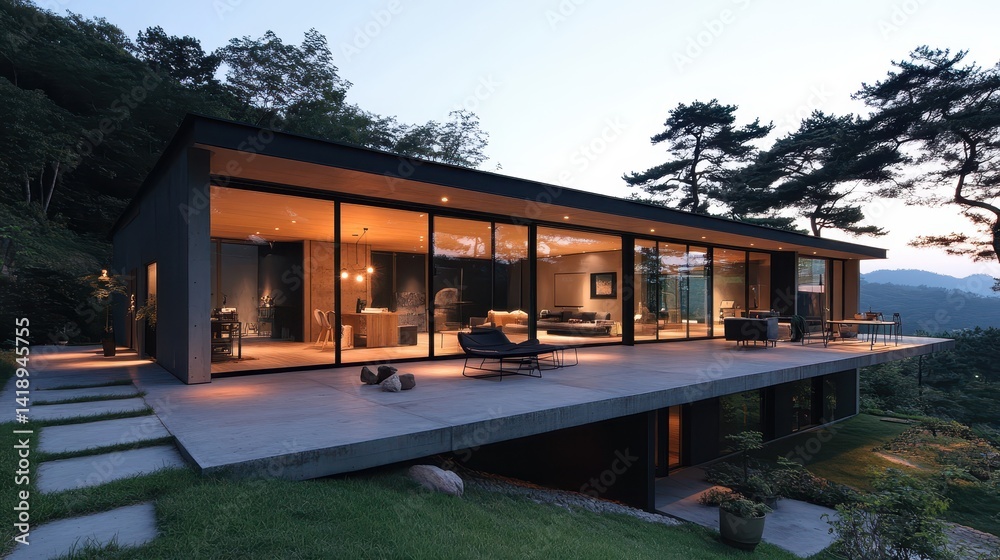 Contemporary home with a modern design integrated into nature Contemporary home with a modern design integrated into nature