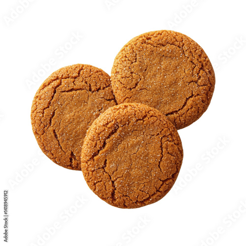 Top view of three ginger cookies isolated on a transparent background 