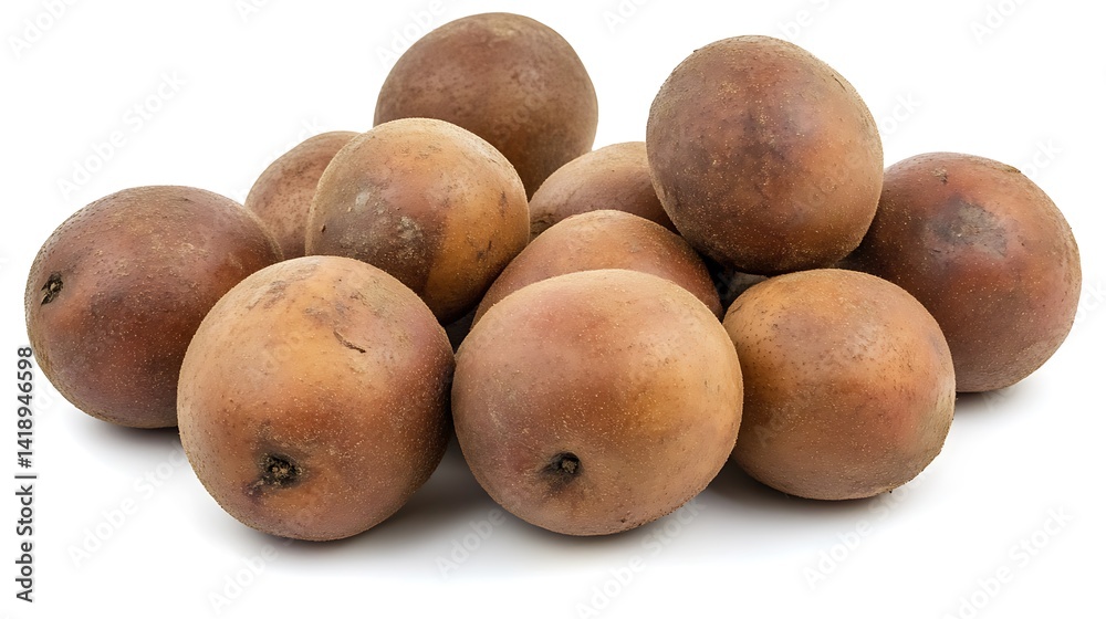 Fresh ripe sapodilla fruits pile. Fresh ripe sapodilla fruits pile.
