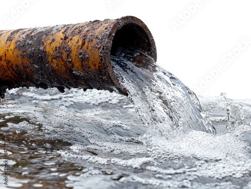 rusty pipe pouring water into river isolated on transparent background