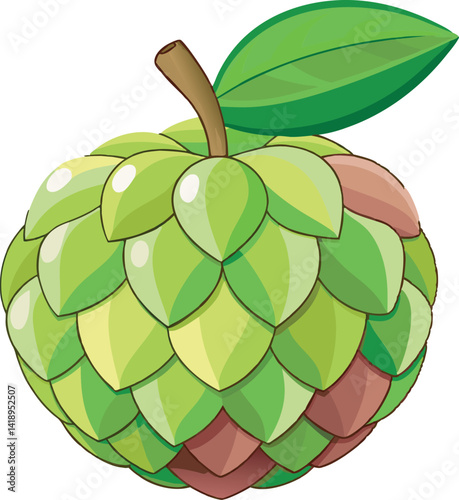A vibrant vector art illustration of a delicious custard apple, showcasing its unique texture, rich color, and tropical fruit appeal.