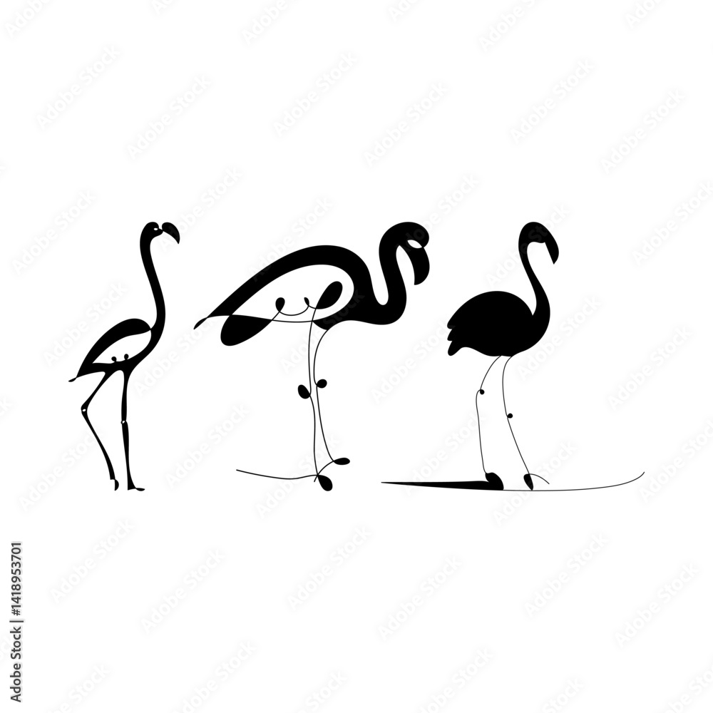Obraz premium flamingo bird vector set .Flamingo Vector Images. Flamingo silhouette set vector design, bird illustration and icon