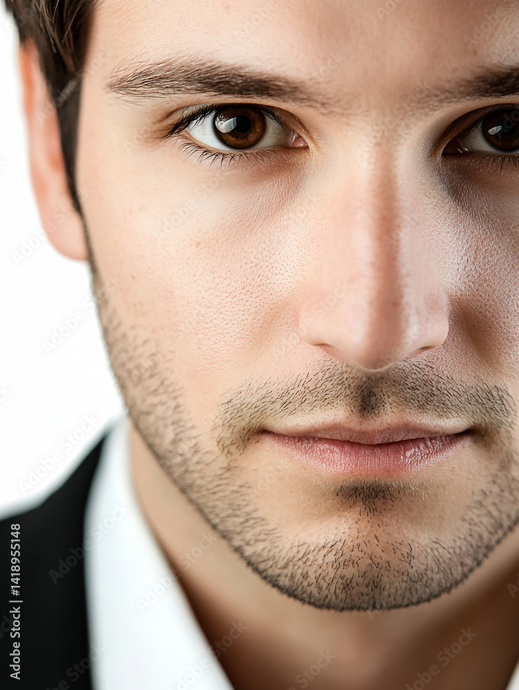 Fototapeta premium Close-up of a business man smiling, a handsome business tough guy