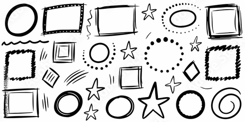 Hand Drawn Sketchy Frames and Doodles Vector, Black and White Decorative Frame Icons, Doodle Borders and Elements Clipart, Scribble Style Rectangle Frames and Shapes, Artistic Black and White