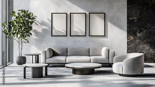 Wallpaper Mural Modern Interior with Blank Frames on Wall in Stylish Living Room Torontodigital.ca