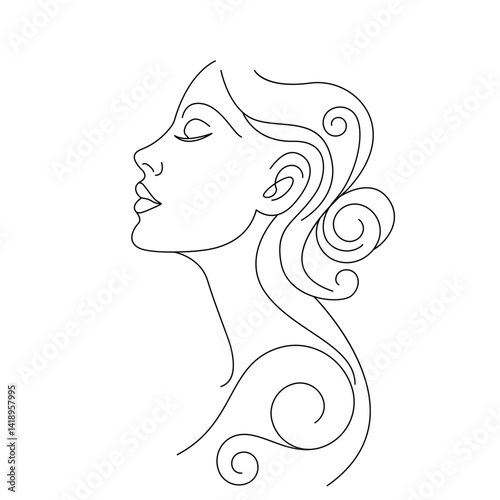 face of beautiful girl . beauty salon concept in linear endless style. vector illustration isolated on white background