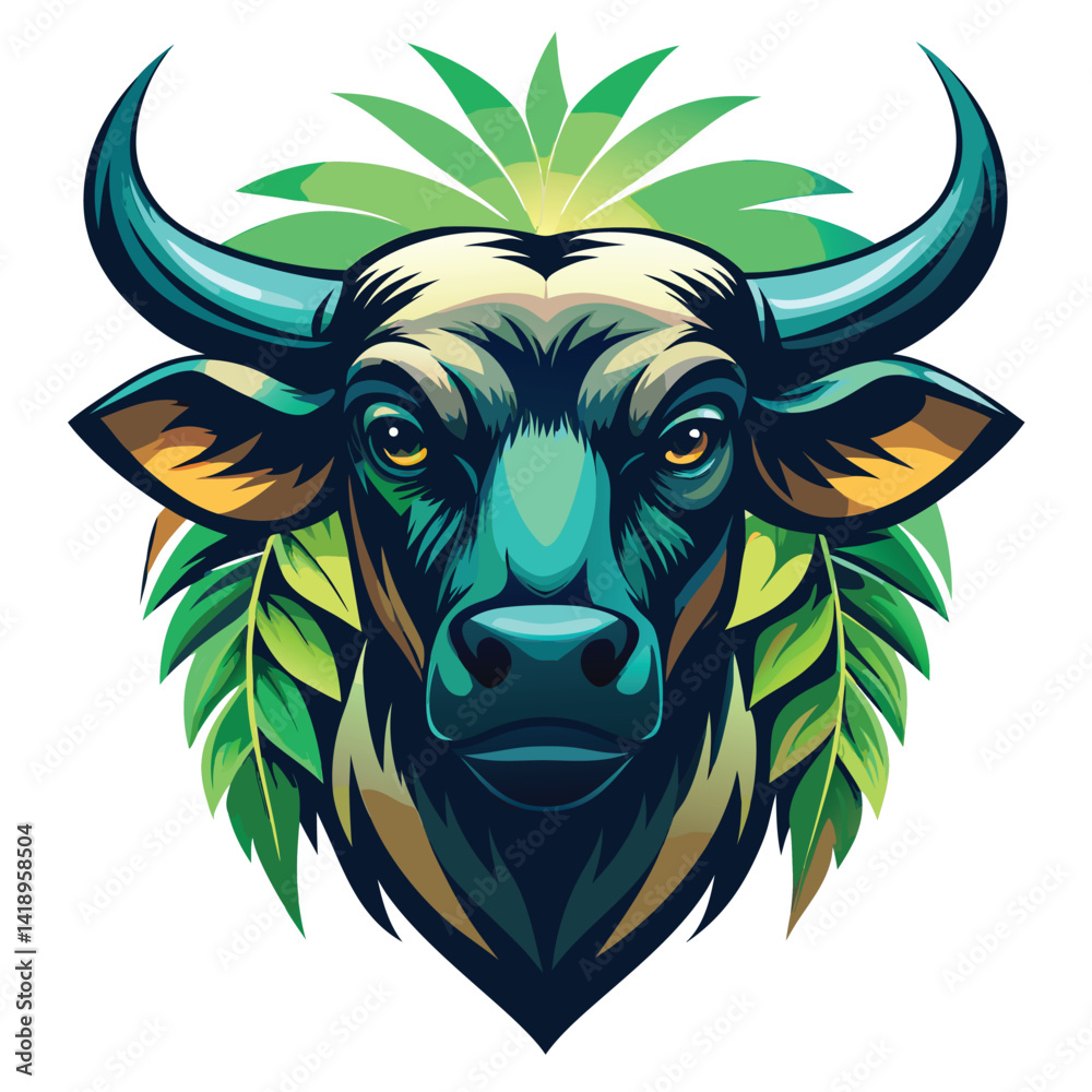 Obraz premium Jungle Bull Vector Front View in Silhouette